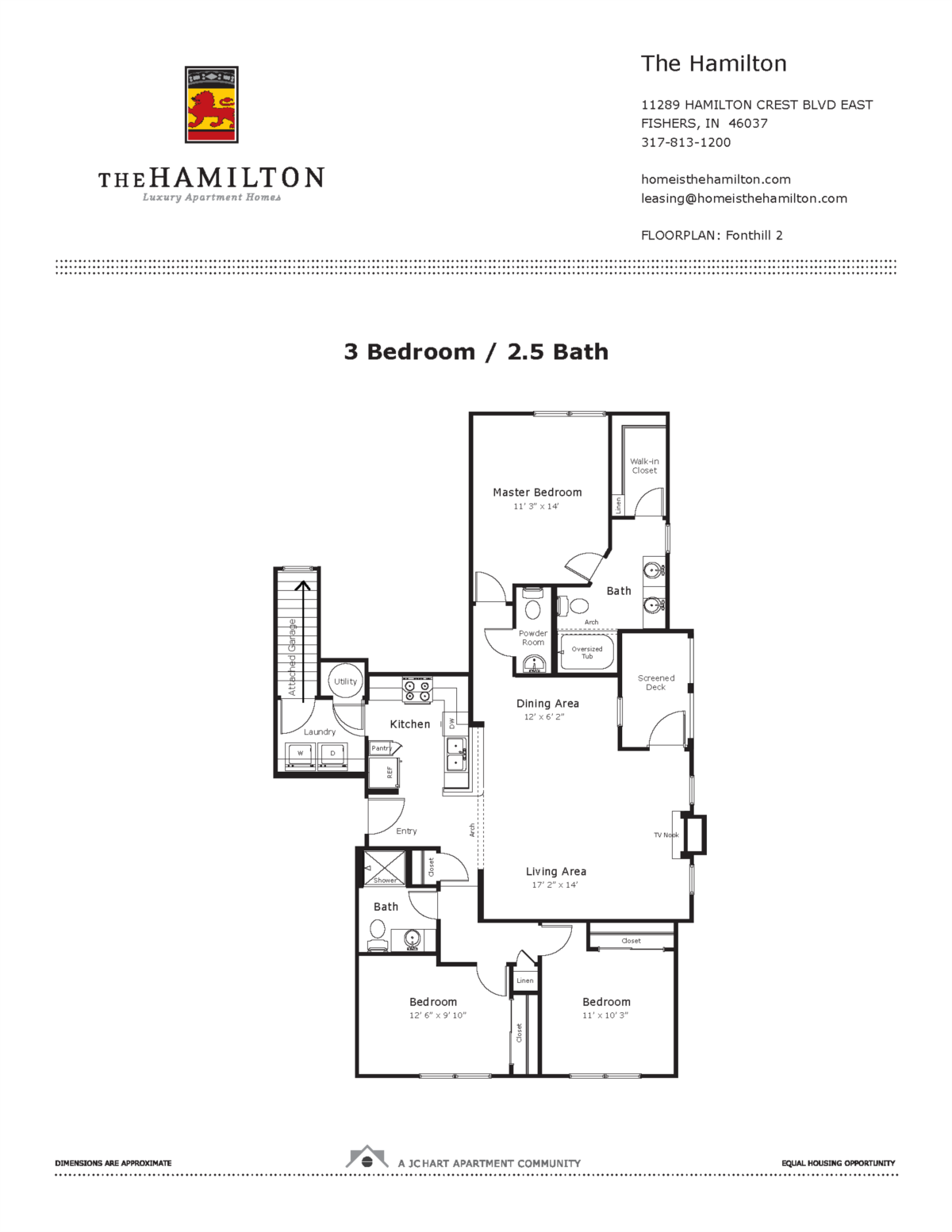 Fonthill 2 3 Bedroom Floor Plan The Hamilton Luxury Apartment Homes